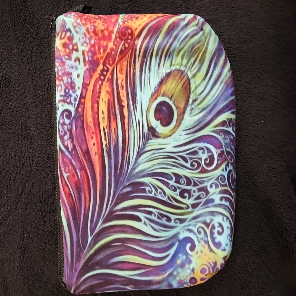 NEW- Cosmetic Bag, Storage Bag - Peacock feather
